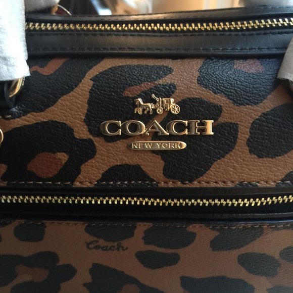 *SOLD* NWT Coach Leopard Print Rowan Satchel - Picture 3 of 11